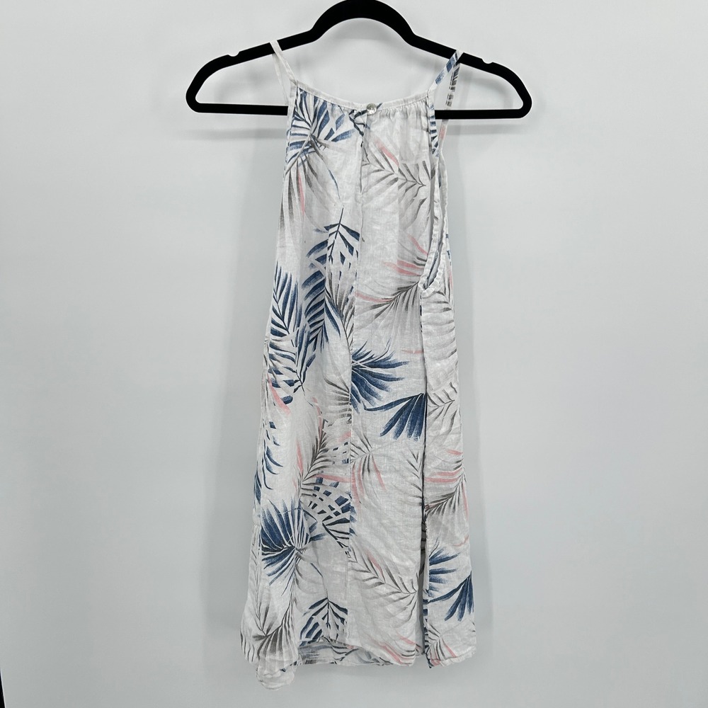 White Linen Tropical Palm Sundress Large Coastal Vacation Boho Pockets Euro - Picture 5 of 8